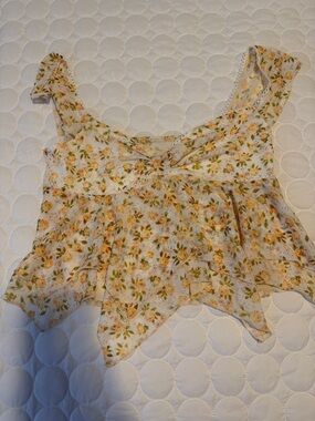 Floral Ruffle Tank Top - Cream with Yellow Rose Print